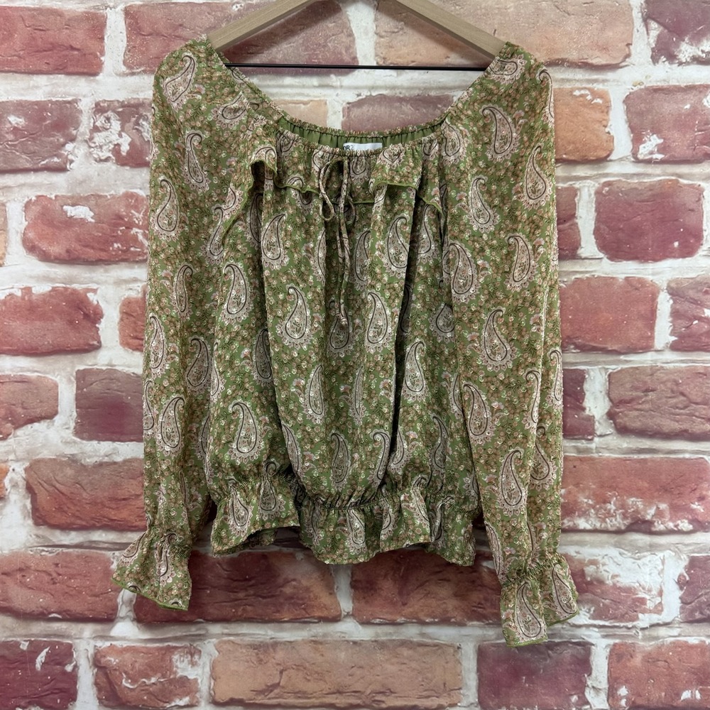 Anthropologie DR2 Top Women's Small Green Pink Boho Chic Cottage Floral Shirt